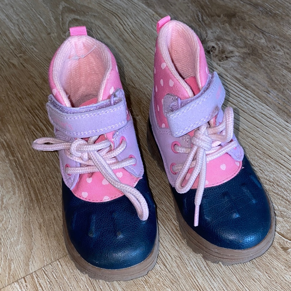 Carter's Pink and Navy Polka Dot Boots size 7 toddler